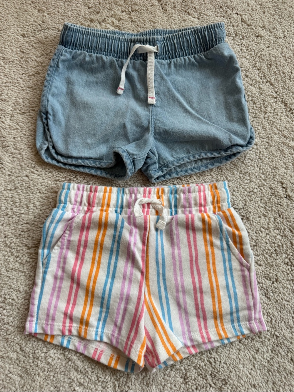 2T Casual Blue Knit Shorts + Multi-Stripe Terry Shorts - Set